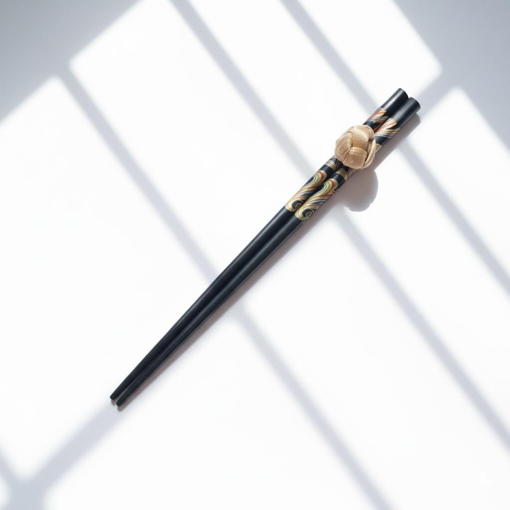 Japanese Chopsticks | Colourful Dragon Pattern Design | Gold Knot Rest | Black Lacquer