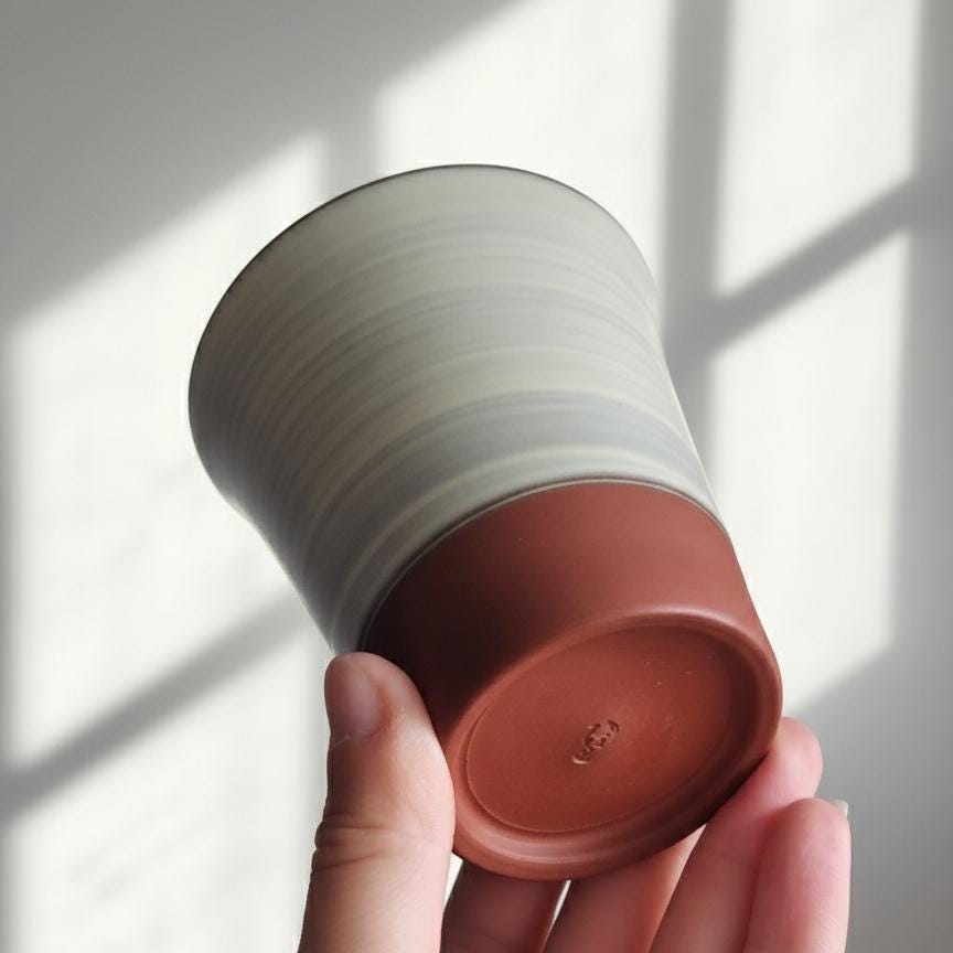 Japanese Teacup | Hechimon | Two-Tone Terracotta | Wabi Sabi | Brushed Glaze Tumbler