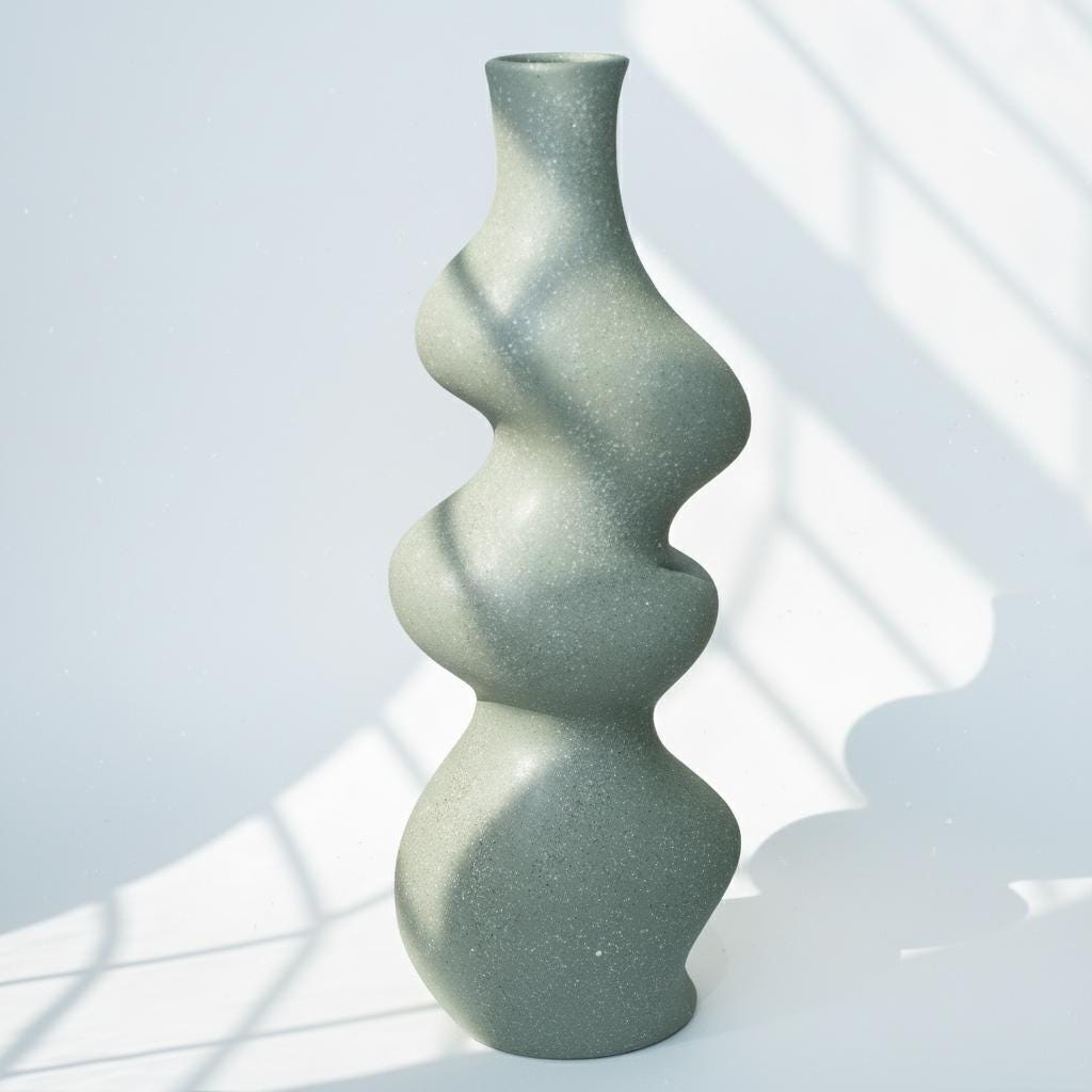 Matte Dusty Green Wiggle Shaped Ceramic Vase | Sculptural, Contemporary, Textured, Statement Home Decor