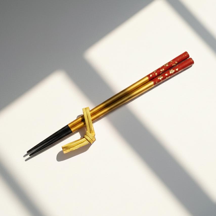 Japanese Lacquer Cherry Blossom Chopsticks Set | Traditional Hashi with Rest