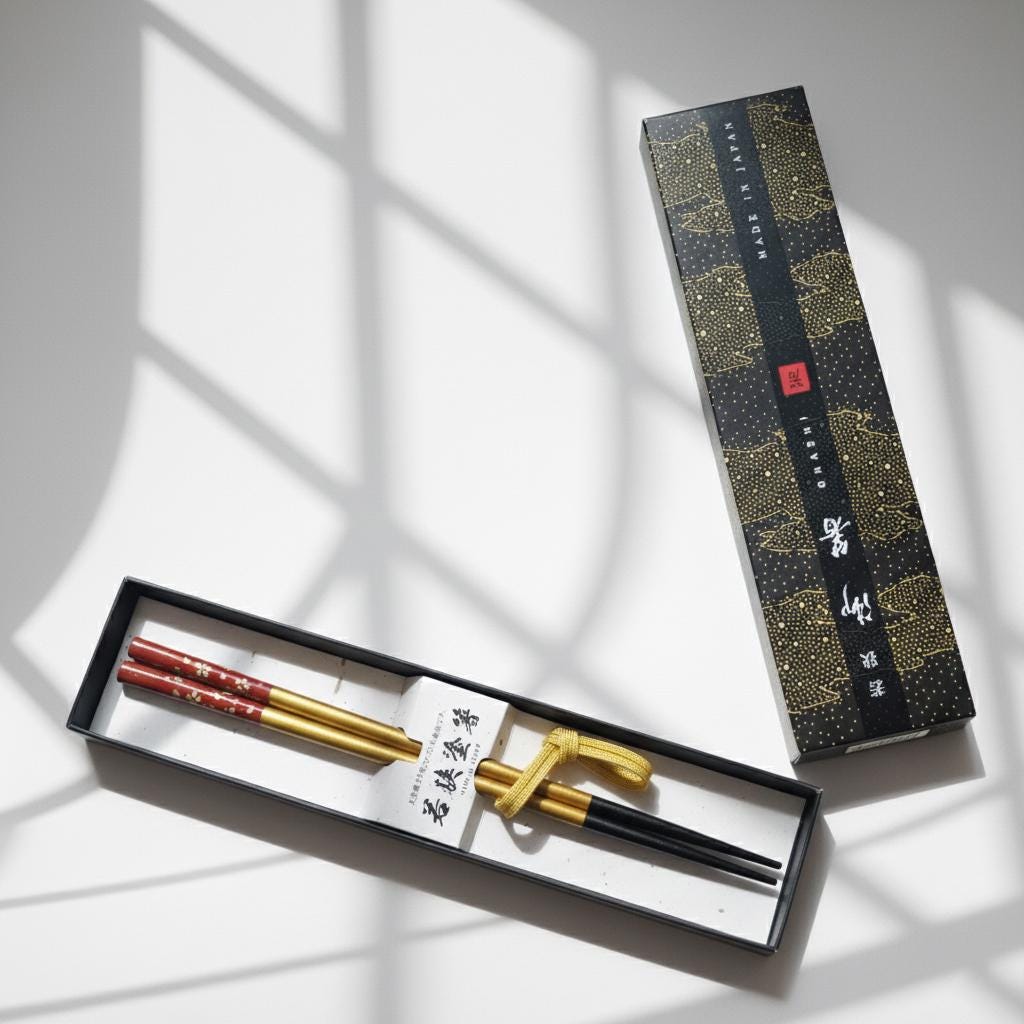 Japanese Lacquer Cherry Blossom Chopsticks Set | Traditional Hashi with Rest