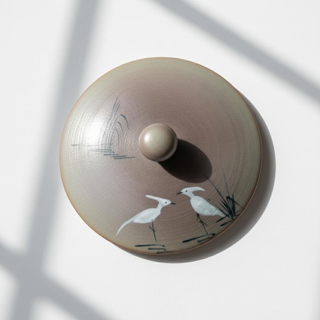 Vintage Japanese Ceramic Lidded Bowl, Hand-Painted Crane Bamboo Design