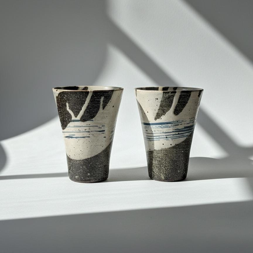 Japanese Shigaraki-ware Tidal Wave Tumbler Cup
