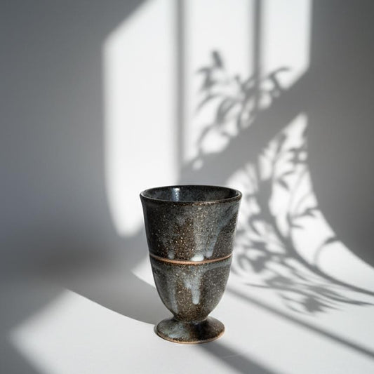 Handcrafted Japanese Stoneware Goblet Cup– Rustic Ceramic Chalice for Tea, Wine, or Display