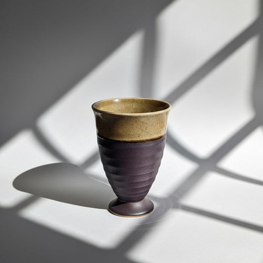 Handcrafted Two-Tone Stoneware Goblet Cup– Japanese Ceramic Chalice for Tea, Sake, or Wine