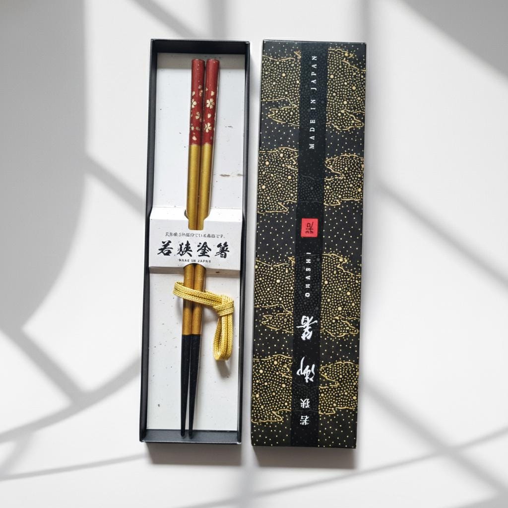 Japanese Lacquer Cherry Blossom Chopsticks Set | Traditional Hashi with Rest