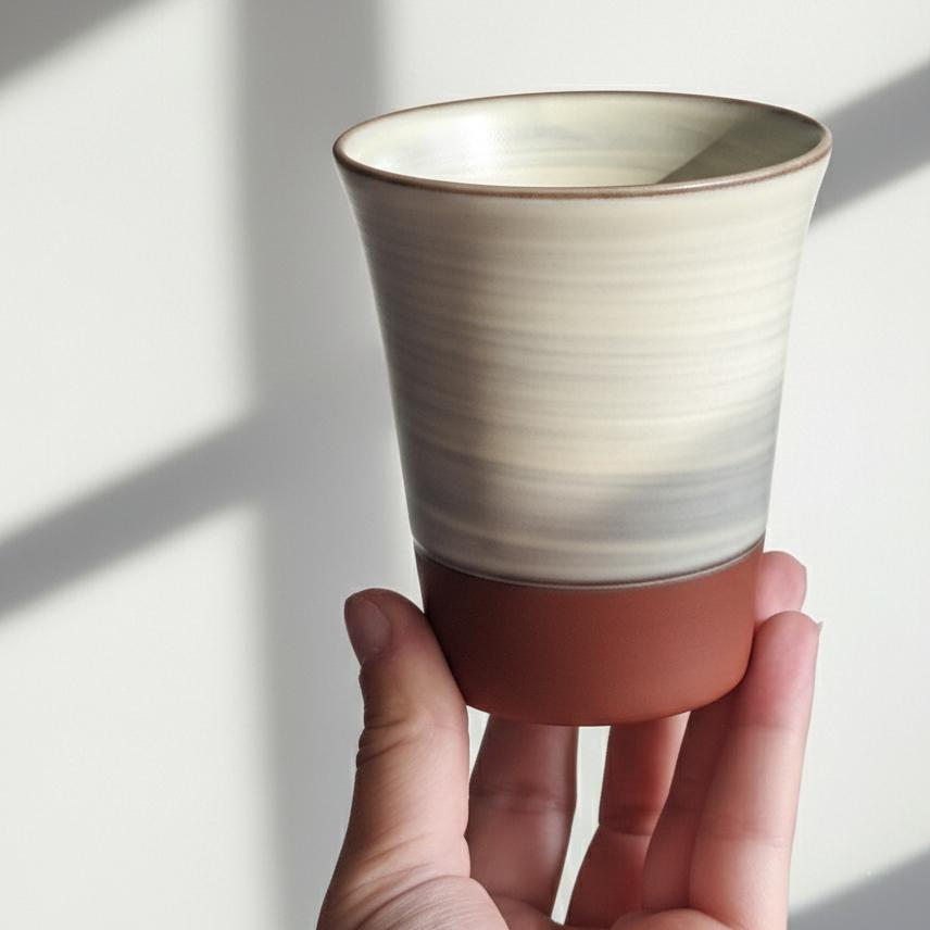 Japanese Teacup | Hechimon | Two-Tone Terracotta | Wabi Sabi | Brushed Glaze Tumbler