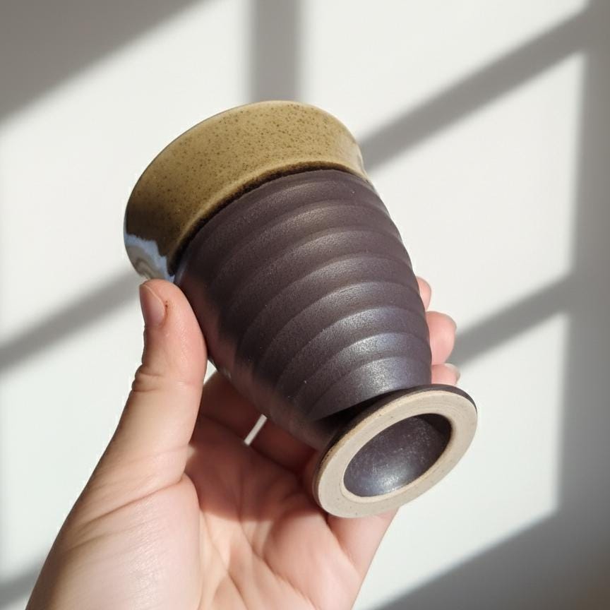 Handcrafted Two-Tone Stoneware Goblet Cup– Japanese Ceramic Chalice for Tea, Sake, or Wine