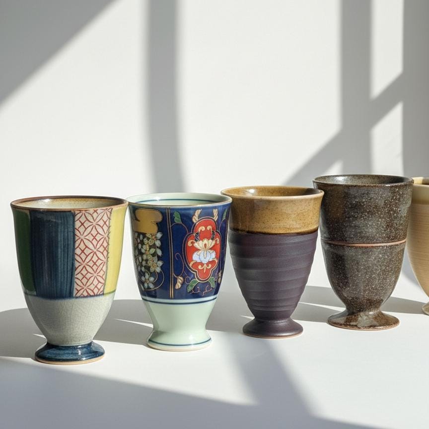 Handcrafted Two-Tone Stoneware Goblet Cup– Japanese Ceramic Chalice for Tea, Sake, or Wine