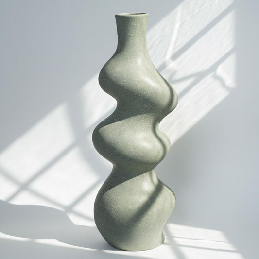 Matte Dusty Green Wiggle Shaped Ceramic Vase | Sculptural, Contemporary, Textured, Statement Home Decor
