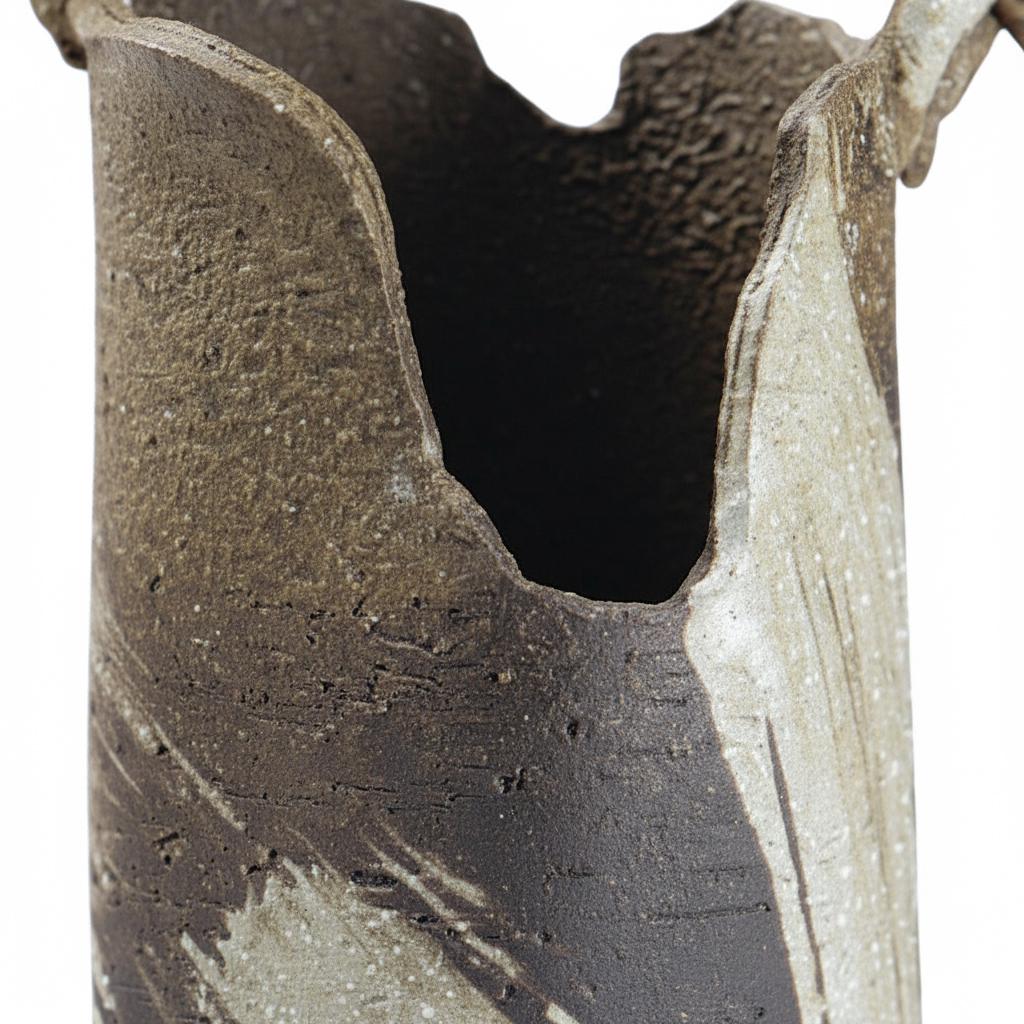 Large Japanese Shigaraki-ware Wabi-Sabi Ikebana Flower Vase | Handmade Ceramic with Rustic Driftwood Handle (Nagaregi)