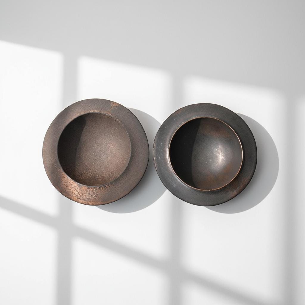 Minimalist Japanese Mukōzuke Black Gold Crystal Warp Bowl with Wide Flange Rim | Mino Ware, Sleek Wabi-Sabi Dinnerware [Pre-Order]