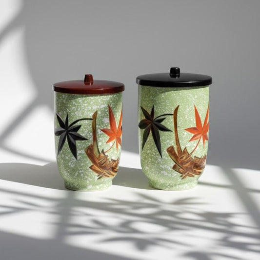 Vintage Japanese Yunomi Tea Cups | Carved Autumn Leaf Ceramic Set