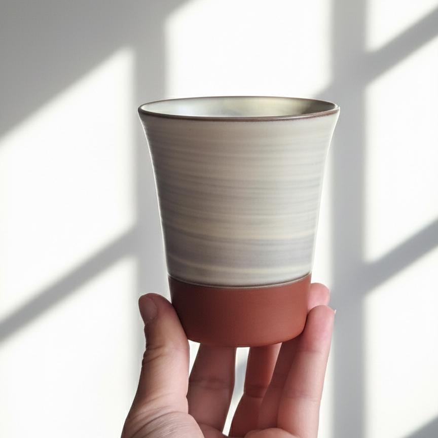 Japanese Teacup | Hechimon | Two-Tone Terracotta | Wabi Sabi | Brushed Glaze Tumbler