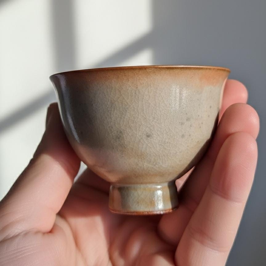 Orange Wood-Fired Porcelain Teacup | Natural Ash Glaze | Footed Cup | Anagama Kiln | One of a Kind