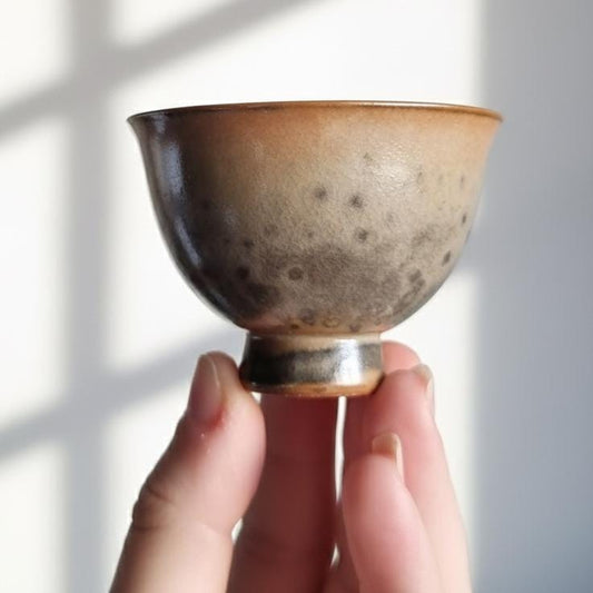 Orange Wood-Fired Porcelain Teacup | Natural Ash Glaze | Footed Cup | Anagama Kiln | One of a Kind
