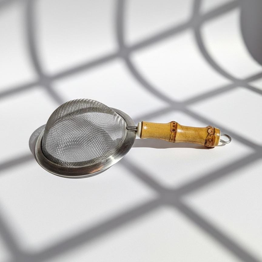 Bamboo Handle Tea Strainer Sifter, Fine Mesh Matcha Sieve, Stainless Steel Tea Filter, Japanese Style Loose Leaf Strainer