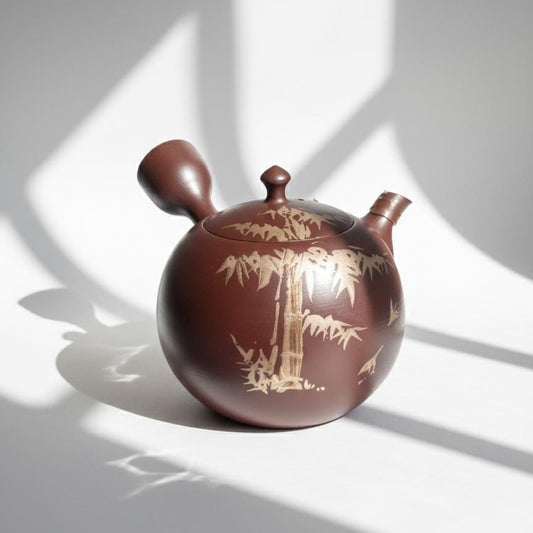 Vintage Japanese Banko Ware Teapot | Yokkaichi Clay Kyusu| Gold Bamboo Design | Signed Artist Box