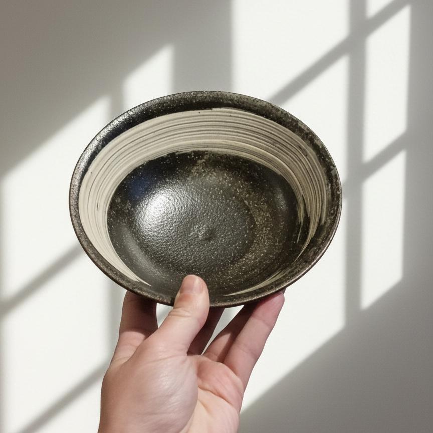 Japanese Enso Brushed Hechimon Shigaraki-ware Wabi Sabi Bowl