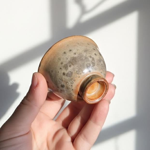 Orange Wood-Fired Porcelain Teacup | Natural Ash Glaze | Footed Cup | Anagama Kiln | One of a Kind