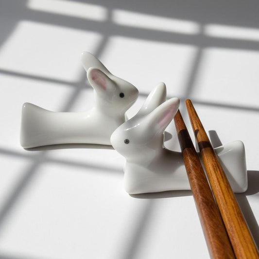 White Ceramic Bunny Rabbit Chopstick Rest, Kawaii Japanese Chopstick Holder, Cute Animal Kitchen Decor [More Coming Soon]