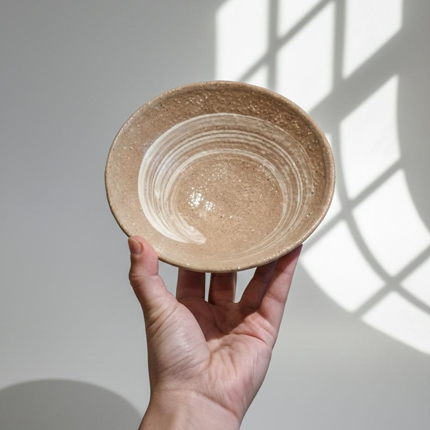 Japanese Shagaraki Ware Handmade Enso Brushed Wabi Sabi Bowl