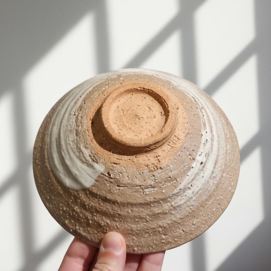 Japanese Shagaraki Ware Handmade Enso Brushed Wabi Sabi Bowl