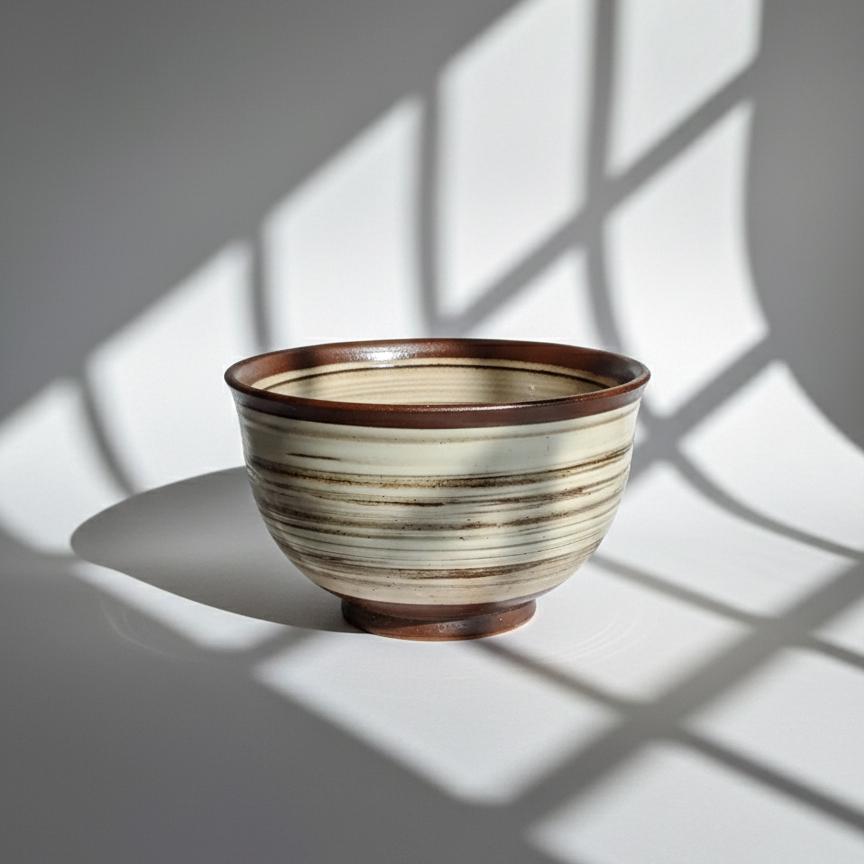 Handmade Shigaraki Hakeme Chawan, Japanese Pottery Rice Bowl