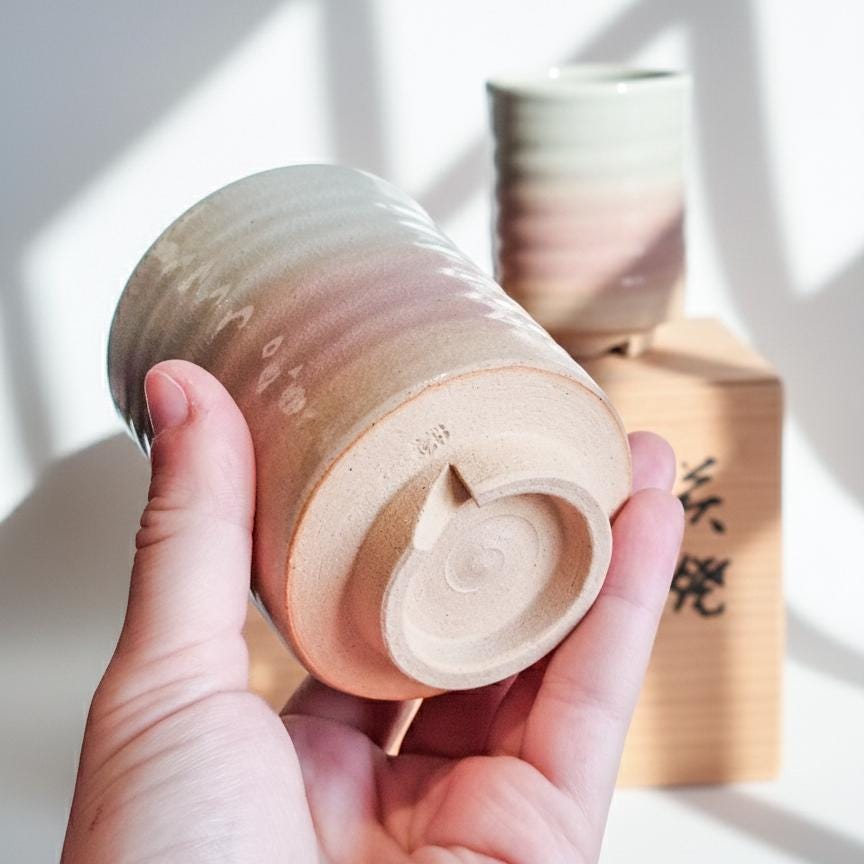 Hagi Ware Yunomi Tea Cups Pair with Signed Box, Japanese Pottery Set, Gradient Glaze Hagi Yaki, Traditional Ceramic Gift