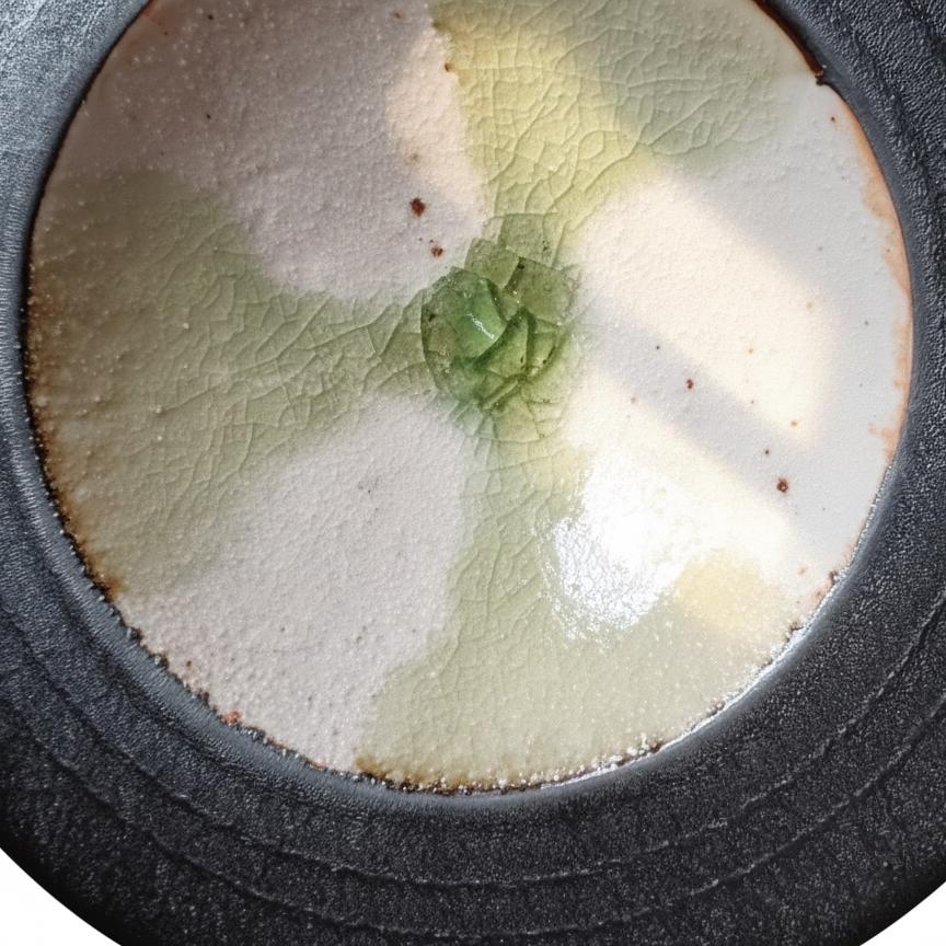 Japanese Mino Ware Green Crackle Glass Ash Plate