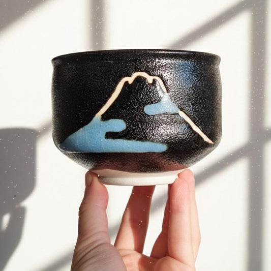 Fumiyasu Sugiura Seto Ware Matcha Bowl with Box, Mt. Fuji Design Tea Bowl, Famous Japanese Potter, Collector Chawan