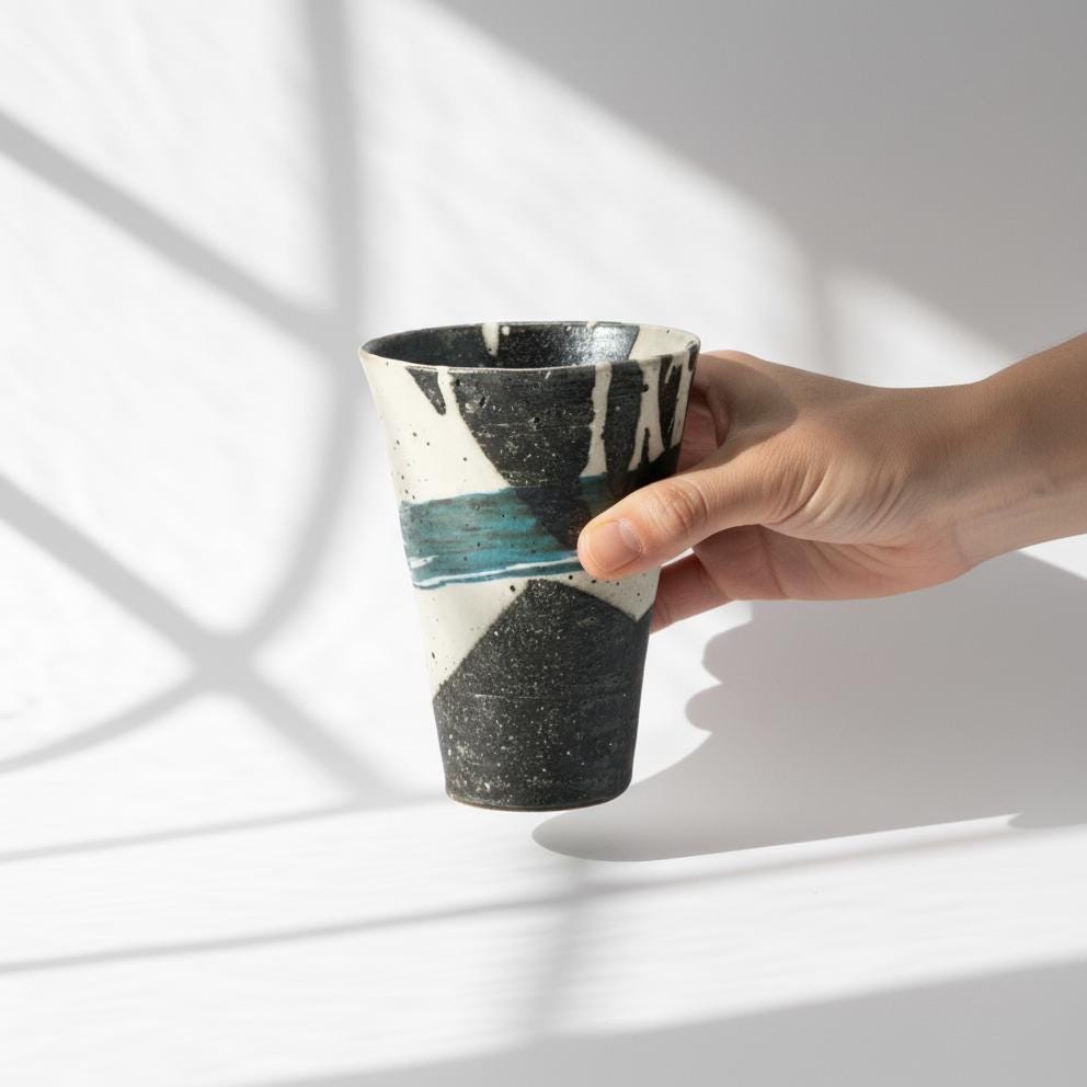 Japanese Shigaraki-ware Tidal Wave Tumbler Cup