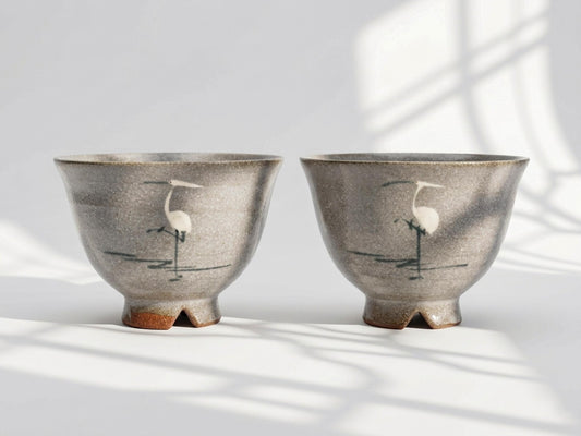 Vintage Tachikichi Crane Teacup | Showa Retro Japanese Heron Egret Yunomi | Symbol of Purity & Longevity