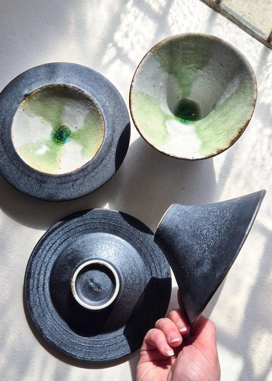 Japanese Mino Ware Green Crackle Glass Ash Plate