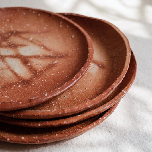 Set of 4 Bizen Ware Plates | Authentic Japanese Bizen-yaki Stoneware | Handcrafted Unglazed Wabi-Sabi | Wood-Fired Okayama Pottery