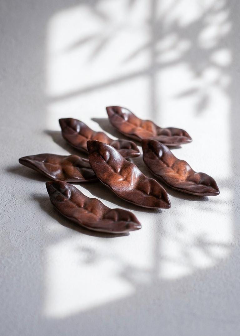 Japanese Leaf Shaped Ceramic Chopstick Rests, Authentic Mino Ware from Toki City Gifu, Handmade Clay Leaf Hashioki, Zen Decor