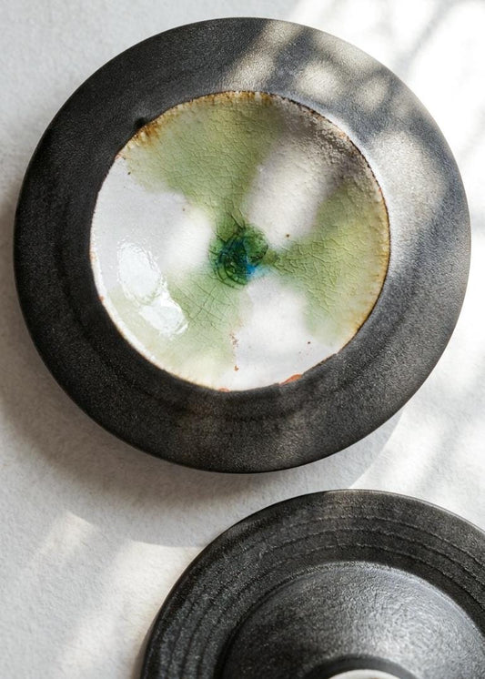 Japanese Mino Ware Green Crackle Glass Ash Plate